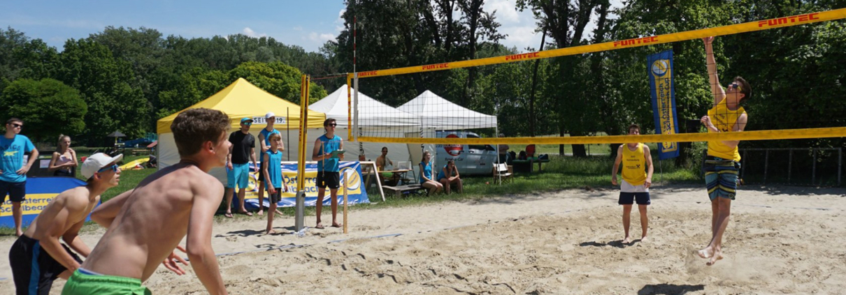 Spiel-Szene vom Schulbeach Cup Landesfinale in Niederösterreich (Aubad Tulln, 2019)